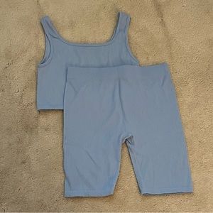 Girls Baby Blue Ribbed Workout Set